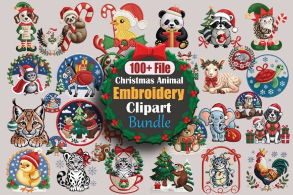 Christmas Animal Embroidery Clipart Bund