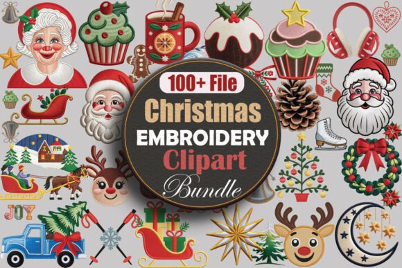 Christmas Embroidery Clipart Png Bundle Review