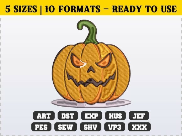 Halloween Pumpkin Face Embroidery Design