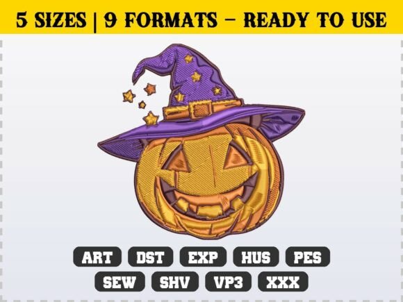 Halloween Pumpkin Witch Hat Embroidery