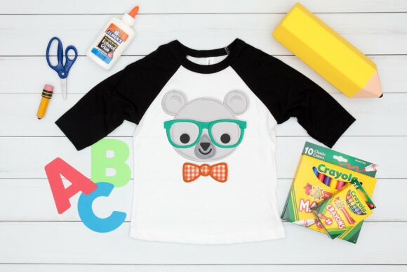 Nerd Bear Applique Embroidery for Seasonal Collections
