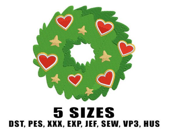 Xmas Heart Wreath Embroidery Designs